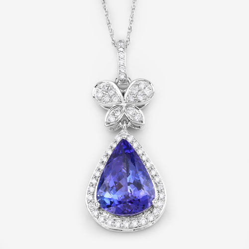 Bids.com 5.54 Carat Genuine Tanzanite and White Diamond 18K White Gold Pendant Pendants