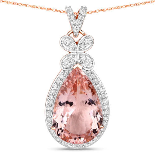 Bids.com 8.14 Carat Genuine Morganite and White Diamond 14K Rose Gold Pendant Pendants