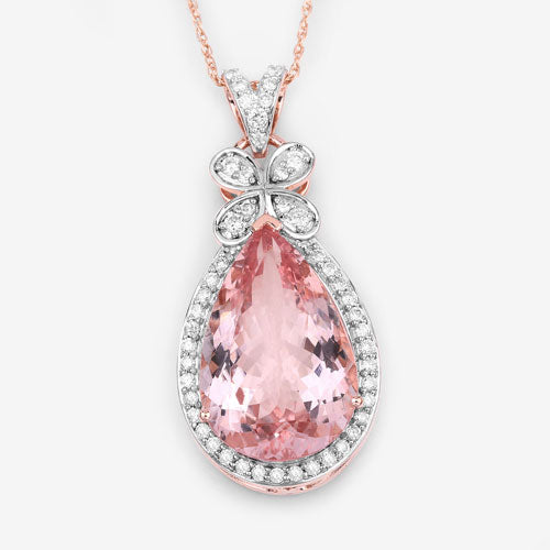 Bids.com 8.14 Carat Genuine Morganite and White Diamond 14K Rose Gold Pendant Pendants