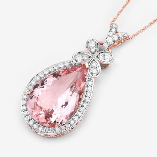 Bids.com 8.14 Carat Genuine Morganite and White Diamond 14K Rose Gold Pendant Pendants