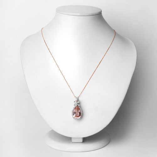 Bids.com 8.14 Carat Genuine Morganite and White Diamond 14K Rose Gold Pendant Pendants