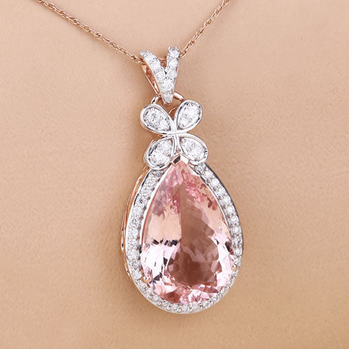 Bids.com 8.14 Carat Genuine Morganite and White Diamond 14K Rose Gold Pendant Pendants