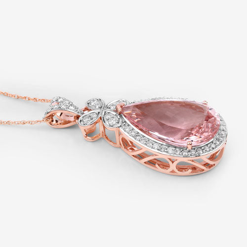Bids.com 8.14 Carat Genuine Morganite and White Diamond 14K Rose Gold Pendant Pendants
