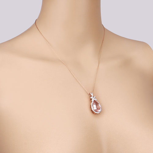Bids.com 8.14 Carat Genuine Morganite and White Diamond 14K Rose Gold Pendant Pendants