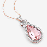 Bids.com 8.14 Carat Genuine Morganite and White Diamond 14K Rose Gold Pendant Pendants