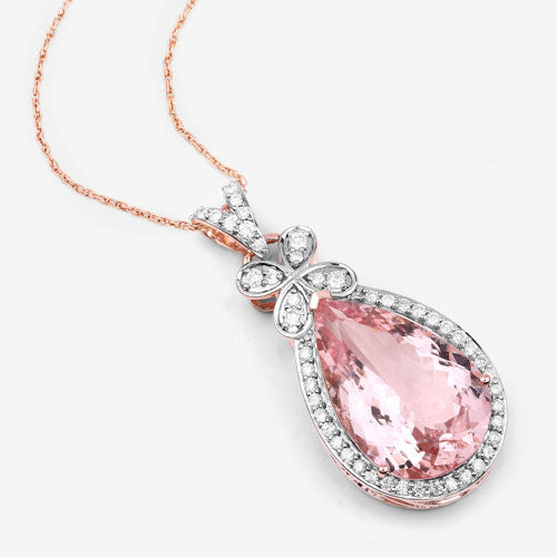 Bids.com 8.14 Carat Genuine Morganite and White Diamond 14K Rose Gold Pendant Pendants