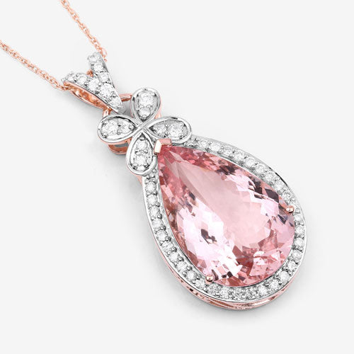 Bids.com 8.14 Carat Genuine Morganite and White Diamond 14K Rose Gold Pendant Pendants