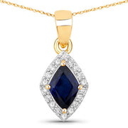 Bids.com 0.92 Carat Genuine Blue Sapphire and White Diamond 14K Yellow Gold Pendant Pendants