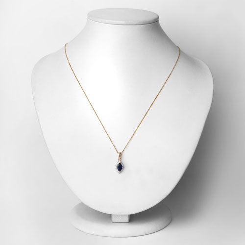 Bids.com 0.92 Carat Genuine Blue Sapphire and White Diamond 14K Yellow Gold Pendant Pendants