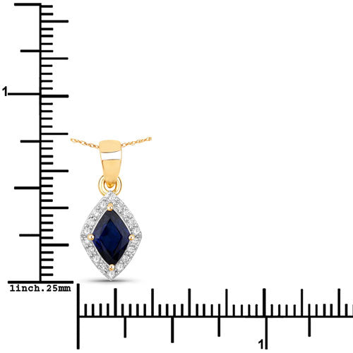 Bids.com 0.92 Carat Genuine Blue Sapphire and White Diamond 14K Yellow Gold Pendant Pendants