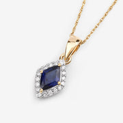 Bids.com 0.92 Carat Genuine Blue Sapphire and White Diamond 14K Yellow Gold Pendant Pendants