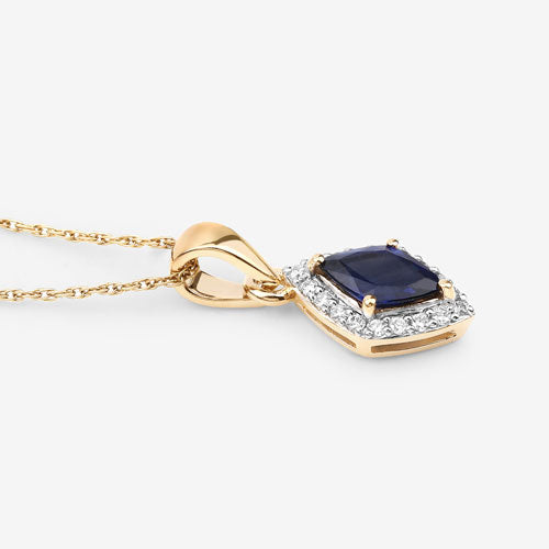 Bids.com 0.92 Carat Genuine Blue Sapphire and White Diamond 14K Yellow Gold Pendant Pendants