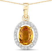 Bids.com 1.78 Carat Genuine Yellow Sapphire and White Diamond 14K Yellow Gold Pendant Pendants