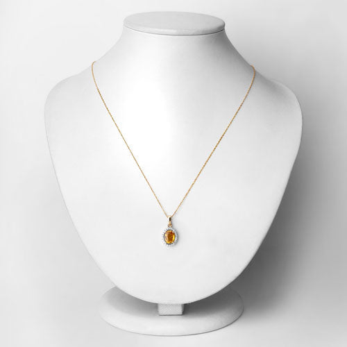 Bids.com 1.78 Carat Genuine Yellow Sapphire and White Diamond 14K Yellow Gold Pendant Pendants
