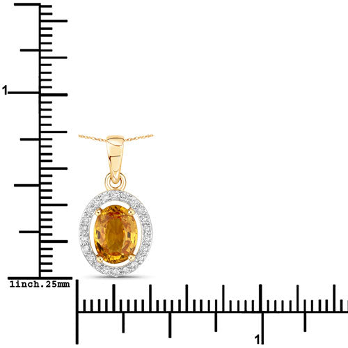 Bids.com 1.78 Carat Genuine Yellow Sapphire and White Diamond 14K Yellow Gold Pendant Pendants