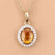 Bids.com 1.78 Carat Genuine Yellow Sapphire and White Diamond 14K Yellow Gold Pendant Pendants