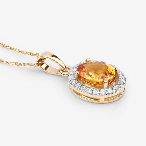 Bids.com 1.78 Carat Genuine Yellow Sapphire and White Diamond 14K Yellow Gold Pendant Pendants