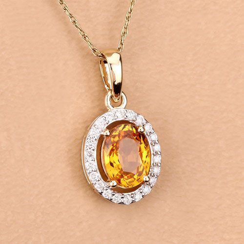 Bids.com 1.78 Carat Genuine Yellow Sapphire and White Diamond 14K Yellow Gold Pendant Pendants