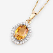 Bids.com 1.78 Carat Genuine Yellow Sapphire and White Diamond 14K Yellow Gold Pendant Pendants
