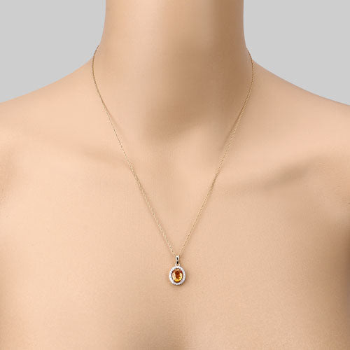 Bids.com 1.78 Carat Genuine Yellow Sapphire and White Diamond 14K Yellow Gold Pendant Pendants