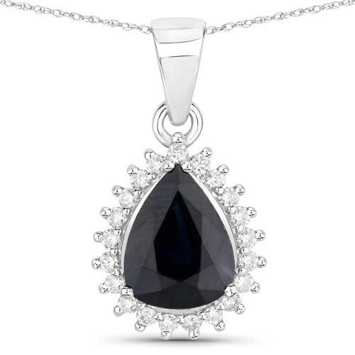 Bids.com 2.09 Carat Genuine Blue Sapphire and White Diamond 14K White Gold Pendant Pendants