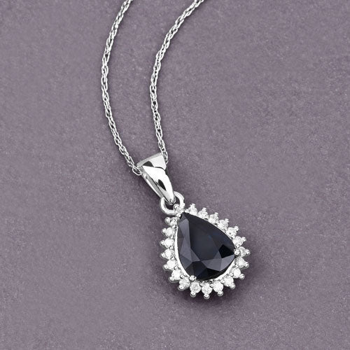 Bids.com 2.09 Carat Genuine Blue Sapphire and White Diamond 14K White Gold Pendant Pendants