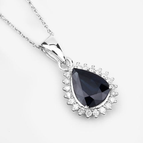 Bids.com 2.09 Carat Genuine Blue Sapphire and White Diamond 14K White Gold Pendant Pendants