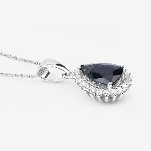 Bids.com 2.09 Carat Genuine Blue Sapphire and White Diamond 14K White Gold Pendant Pendants