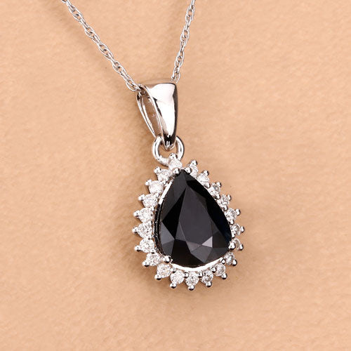 Bids.com 2.09 Carat Genuine Blue Sapphire and White Diamond 14K White Gold Pendant Pendants