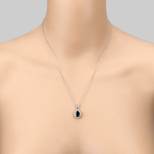 Bids.com 2.09 Carat Genuine Blue Sapphire and White Diamond 14K White Gold Pendant Pendants
