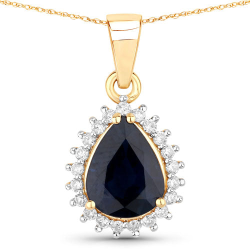 Bids.com 2.09 Carat Genuine Blue Sapphire and White Diamond 14K Yellow Gold Pendant Pendants