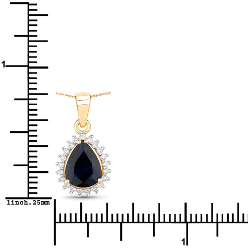 Bids.com 2.09 Carat Genuine Blue Sapphire and White Diamond 14K Yellow Gold Pendant Pendants