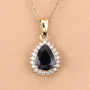 Bids.com 2.09 Carat Genuine Blue Sapphire and White Diamond 14K Yellow Gold Pendant Pendants
