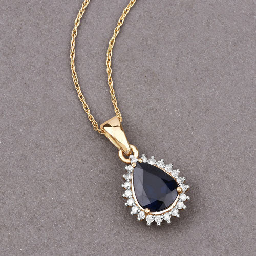 Bids.com 2.09 Carat Genuine Blue Sapphire and White Diamond 14K Yellow Gold Pendant Pendants