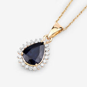 Bids.com 2.09 Carat Genuine Blue Sapphire and White Diamond 14K Yellow Gold Pendant Pendants