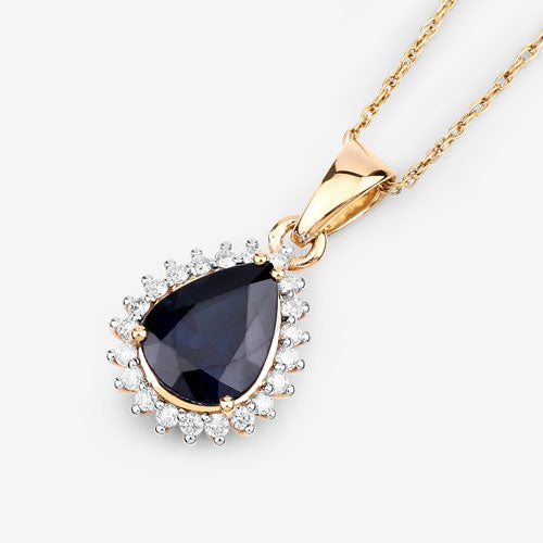 Bids.com 2.09 Carat Genuine Blue Sapphire and White Diamond 14K Yellow Gold Pendant Pendants
