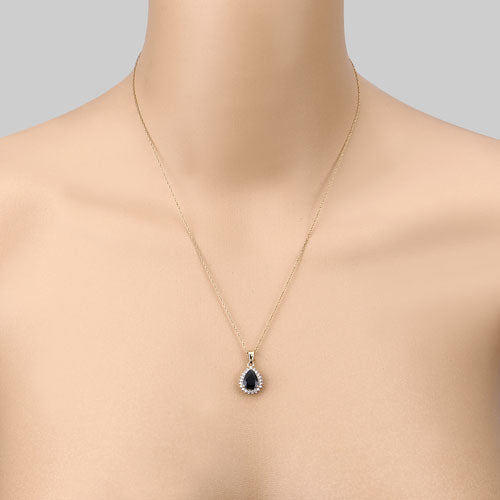Bids.com 2.09 Carat Genuine Blue Sapphire and White Diamond 14K Yellow Gold Pendant Pendants