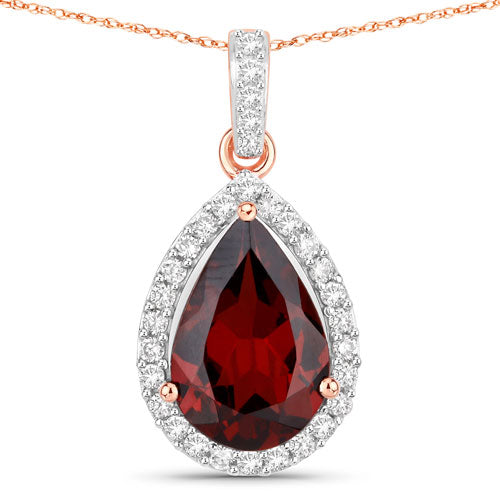 Bids.com 3.29 Carat Genuine Rhodolite and White Diamond 14K Rose Gold Pendant Pendants