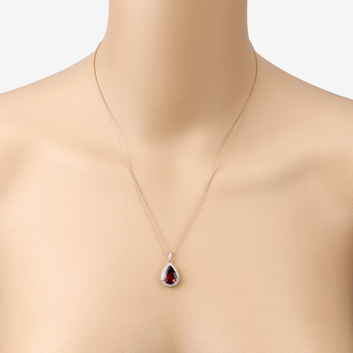 Bids.com 3.29 Carat Genuine Rhodolite and White Diamond 14K Rose Gold Pendant Pendants