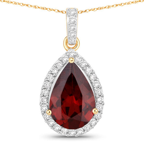 Bids.com 3.29 Carat Genuine Rhodolite and White Diamond 14K Yellow Gold Pendant Pendants