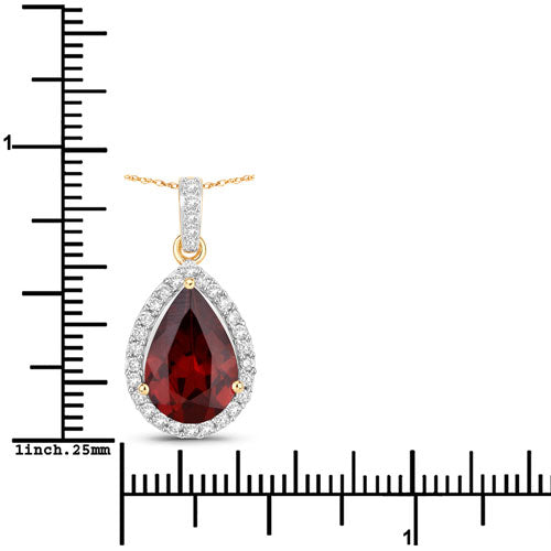 Bids.com 3.29 Carat Genuine Rhodolite and White Diamond 14K Yellow Gold Pendant Pendants