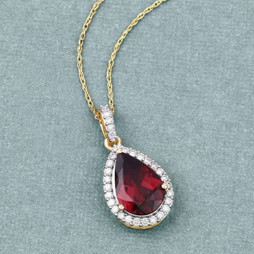 Bids.com 3.29 Carat Genuine Rhodolite and White Diamond 14K Yellow Gold Pendant Pendants
