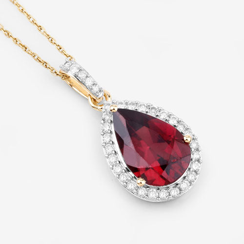 Bids.com 3.29 Carat Genuine Rhodolite and White Diamond 14K Yellow Gold Pendant Pendants