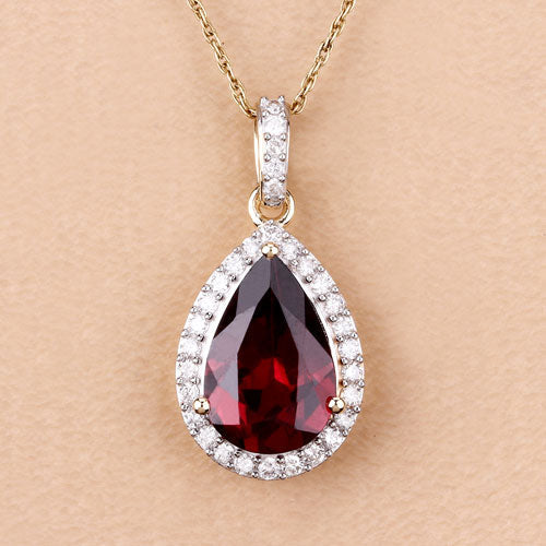Bids.com 3.29 Carat Genuine Rhodolite and White Diamond 14K Yellow Gold Pendant Pendants
