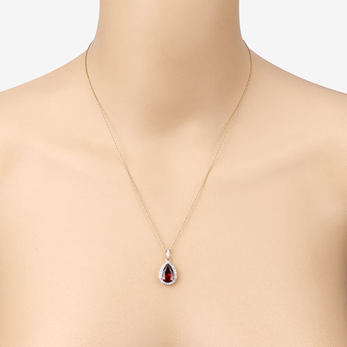 Bids.com 3.29 Carat Genuine Rhodolite and White Diamond 14K Yellow Gold Pendant Pendants