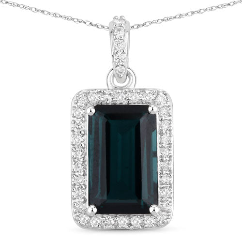 Bids.com 3.55 Carat Genuine Green Tourmaline and White Diamond 14K White Gold Pendant Pendants