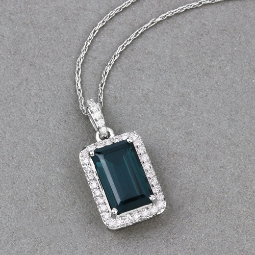 Bids.com 3.55 Carat Genuine Green Tourmaline and White Diamond 14K White Gold Pendant Pendants