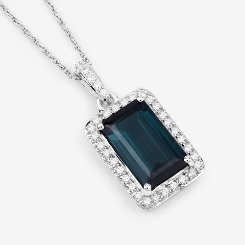 Bids.com 3.55 Carat Genuine Green Tourmaline and White Diamond 14K White Gold Pendant Pendants