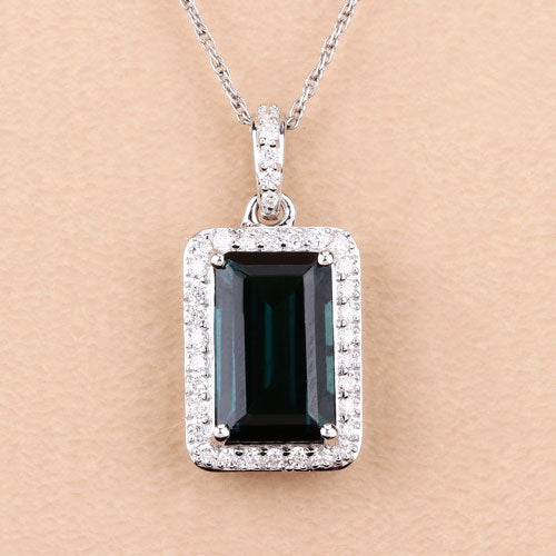 Bids.com 3.55 Carat Genuine Green Tourmaline and White Diamond 14K White Gold Pendant Pendants