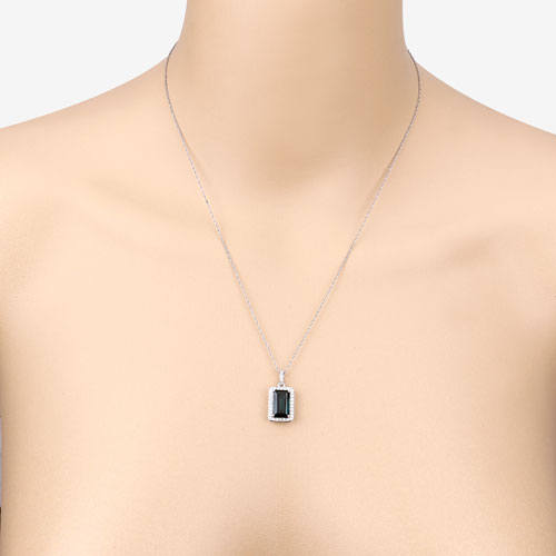 Bids.com 3.55 Carat Genuine Green Tourmaline and White Diamond 14K White Gold Pendant Pendants